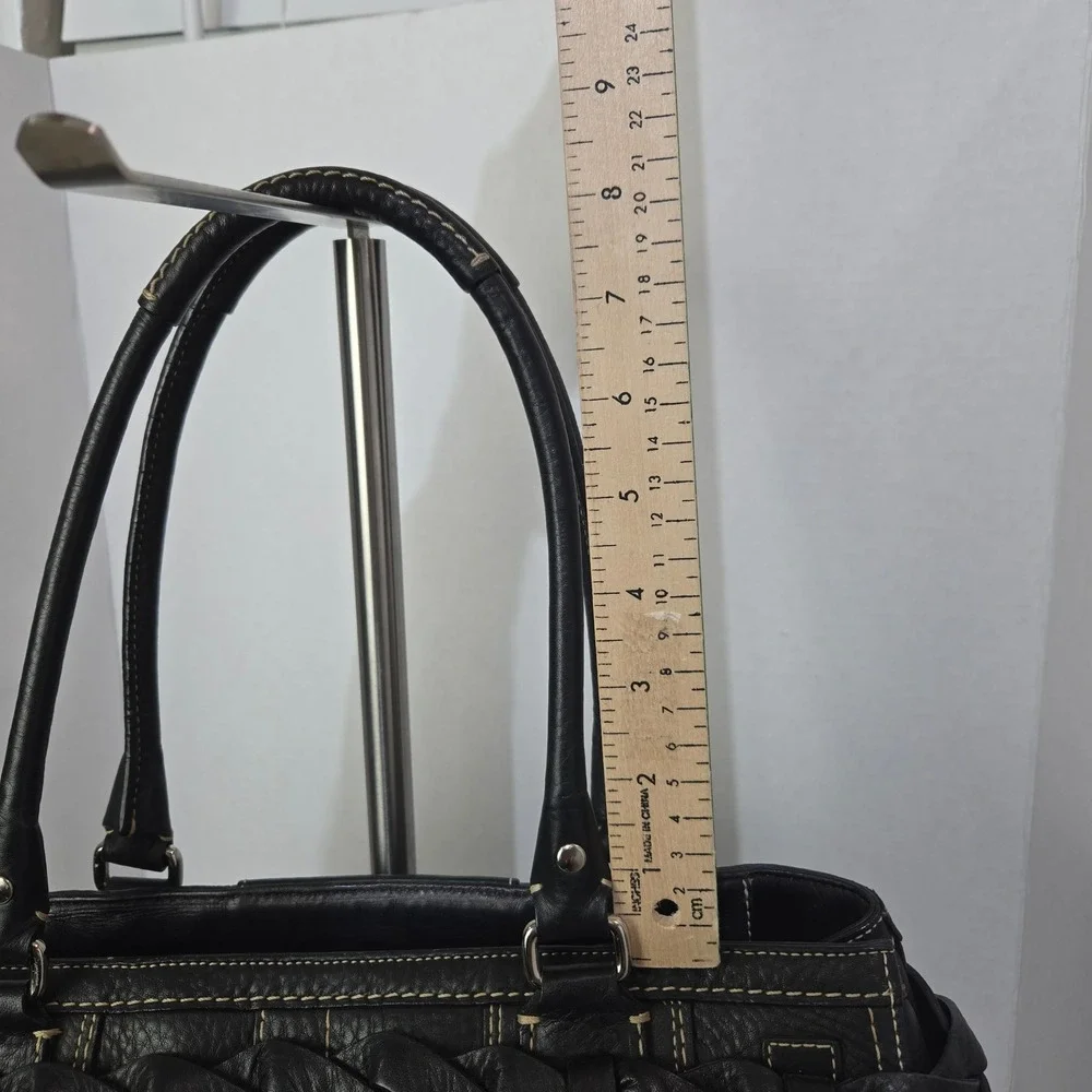 Coach Hampton Tote Satchel Bag Black Pebble Leather‎ Braided